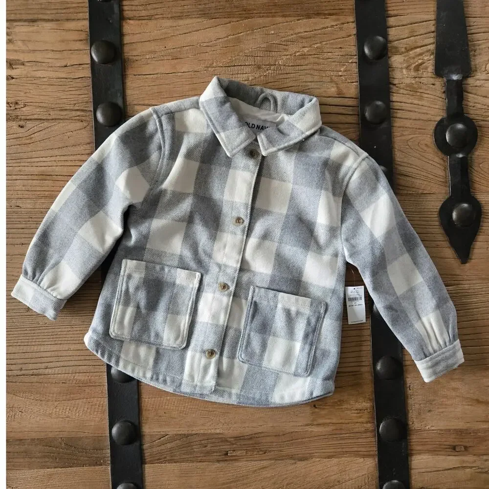Old Navy Gray and White Plaid Flannel Jacket sz 5T New